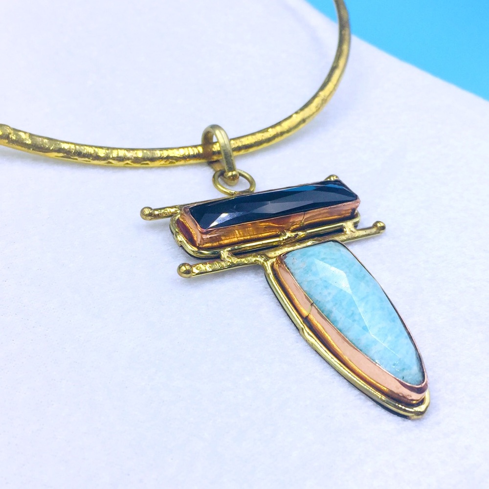 Brass Choker with Floating Statement Pendant